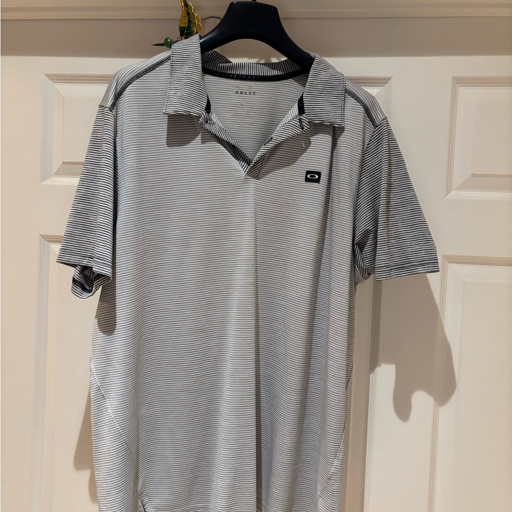 Oakley Light Gray & Dark Gray Micro-Stripe Polo